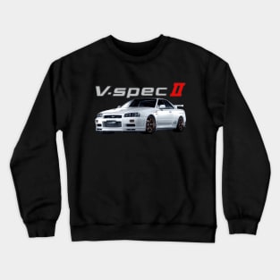 r34 GTR WHITE V SPEC II N1 bnr Godzilla Crewneck Sweatshirt